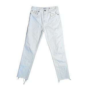 RE/DONE ORIGINALS White Button Front Raw Hem Ankle Crop Jeans Women’s Size 26